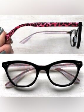 Vintage +2.25 Reading Glasses Pink Black Leopard Full Cat Eye